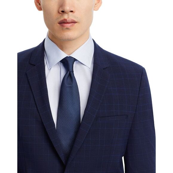 Hugo Boss Mens Arti Tonal Plaid Extra Slim Fit Suit Jacket 44 Regular Dark Blue - Picture 3 of 4